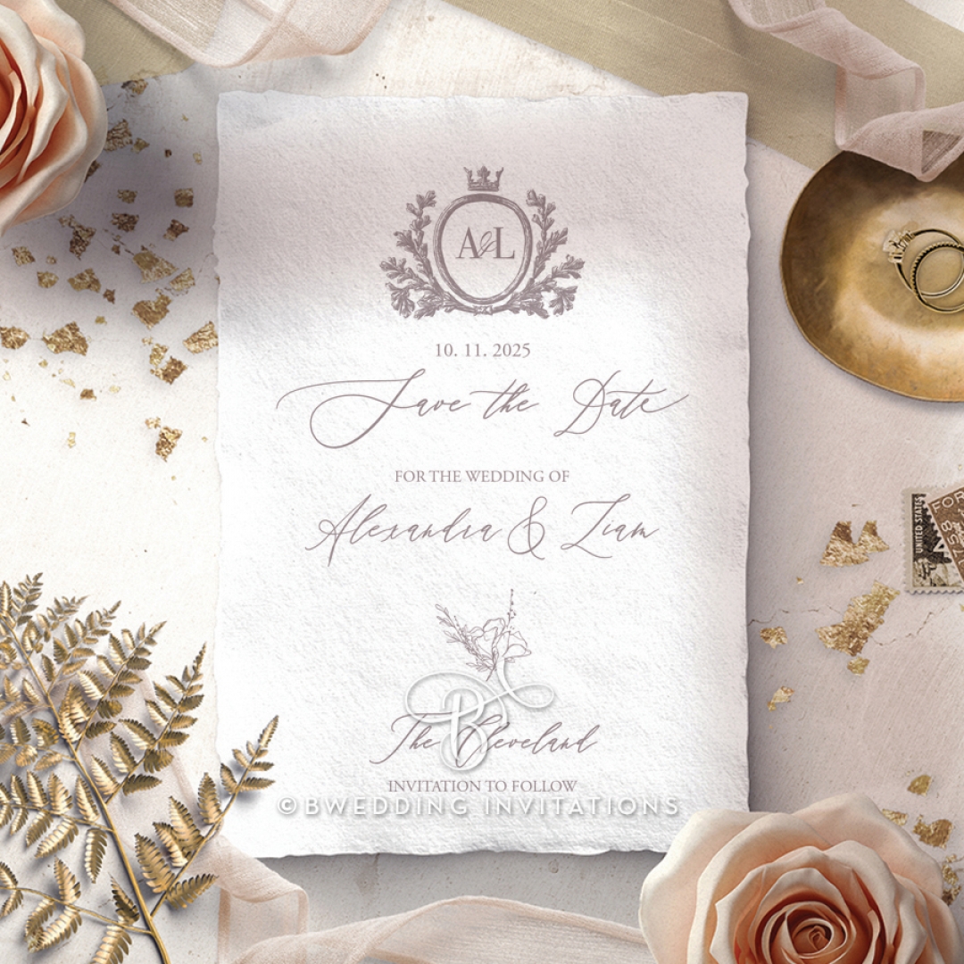 Royal Crest save the date wedding stationery card design