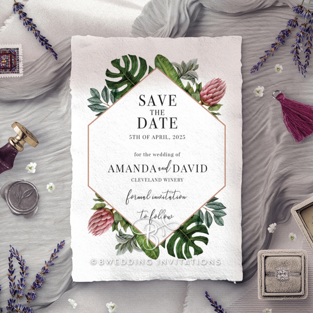 Tropical Island save the date invitation stationery card