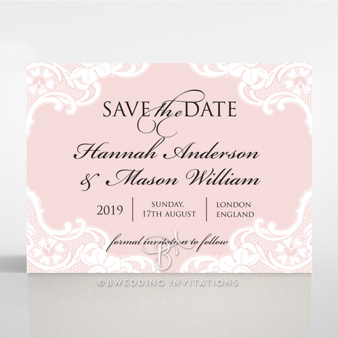 White Lace Drop save the date wedding card design