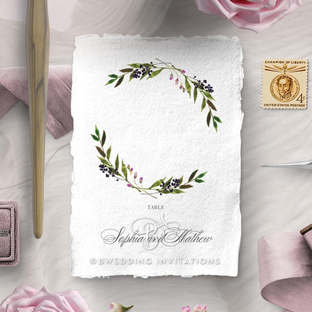 Country Charm reception table number card stationery design