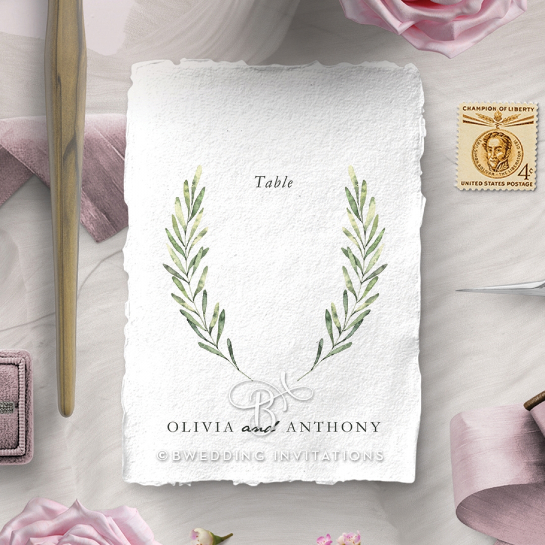 Olive Leaves reception table number card stationery item