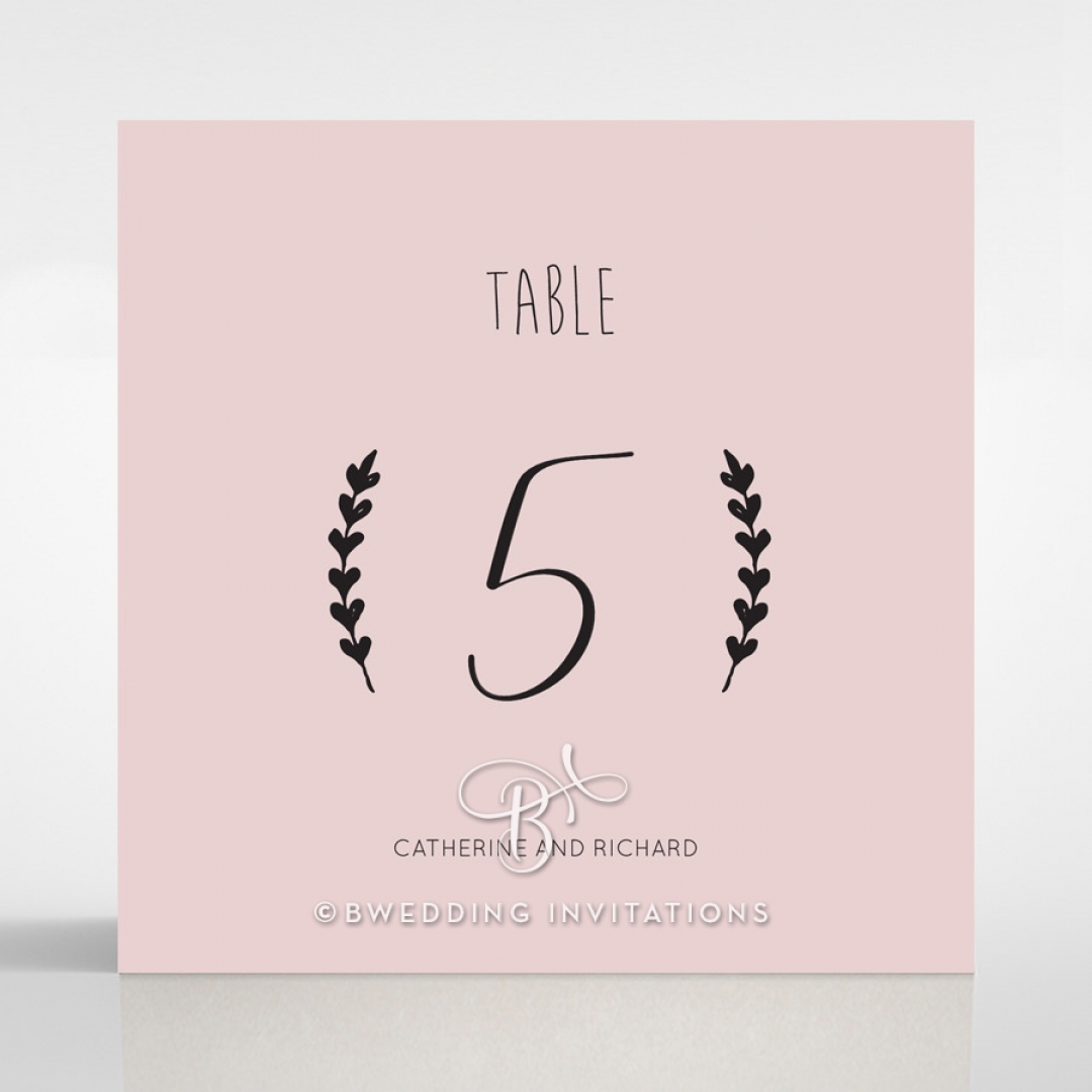 Sweet Romance wedding reception table number card design