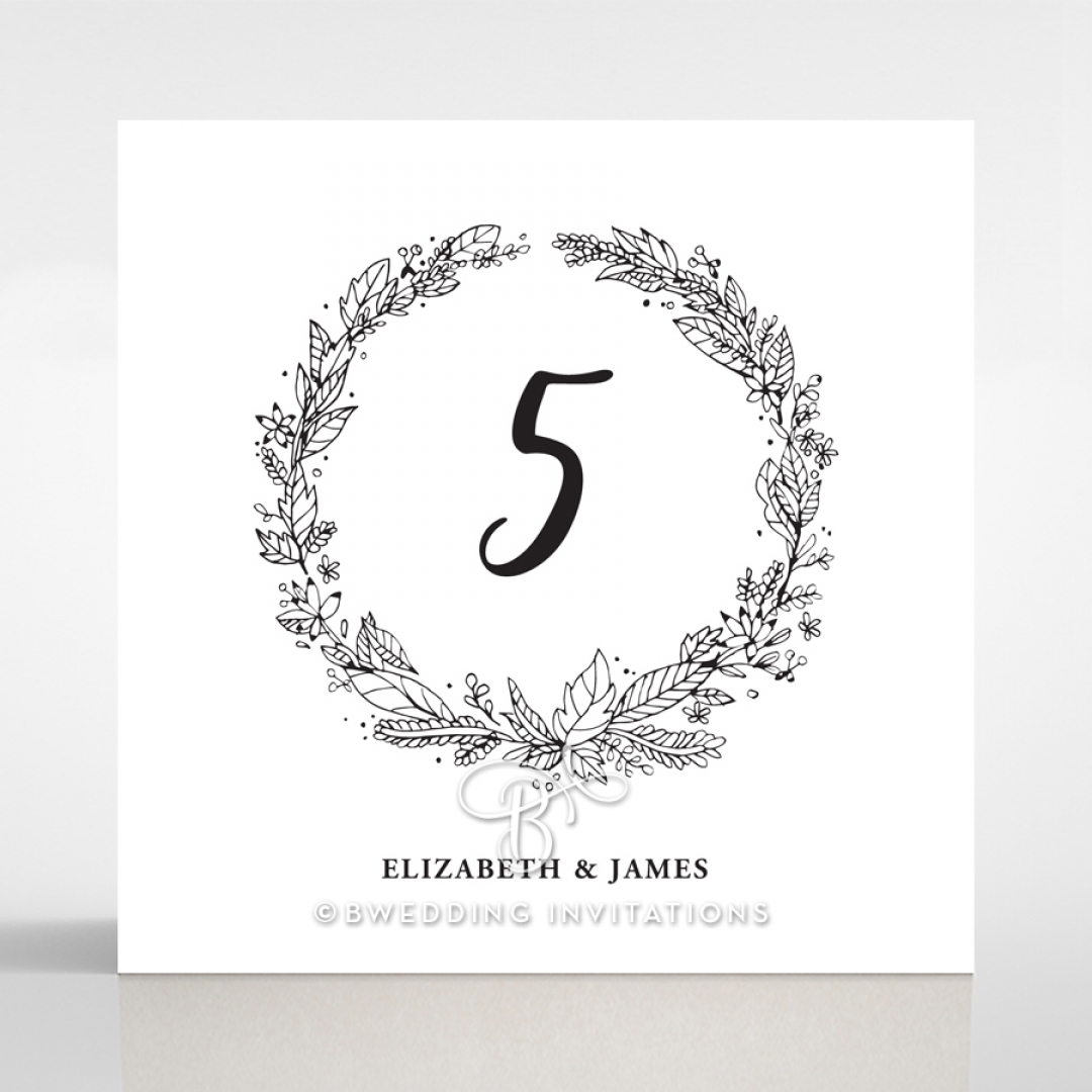 Whimsical Garland wedding reception table number card stationery design