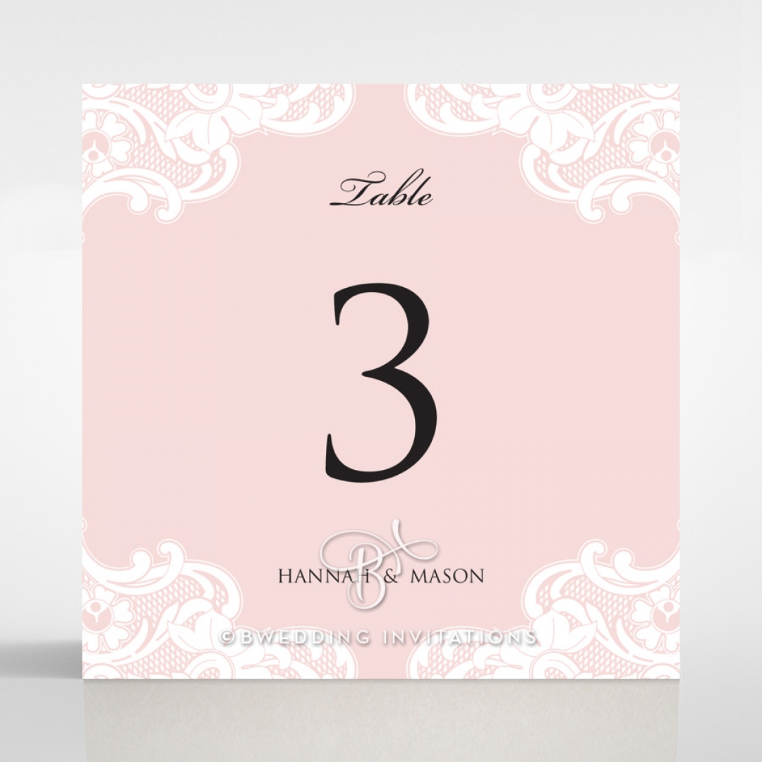 White Lace Drop wedding table number card stationery