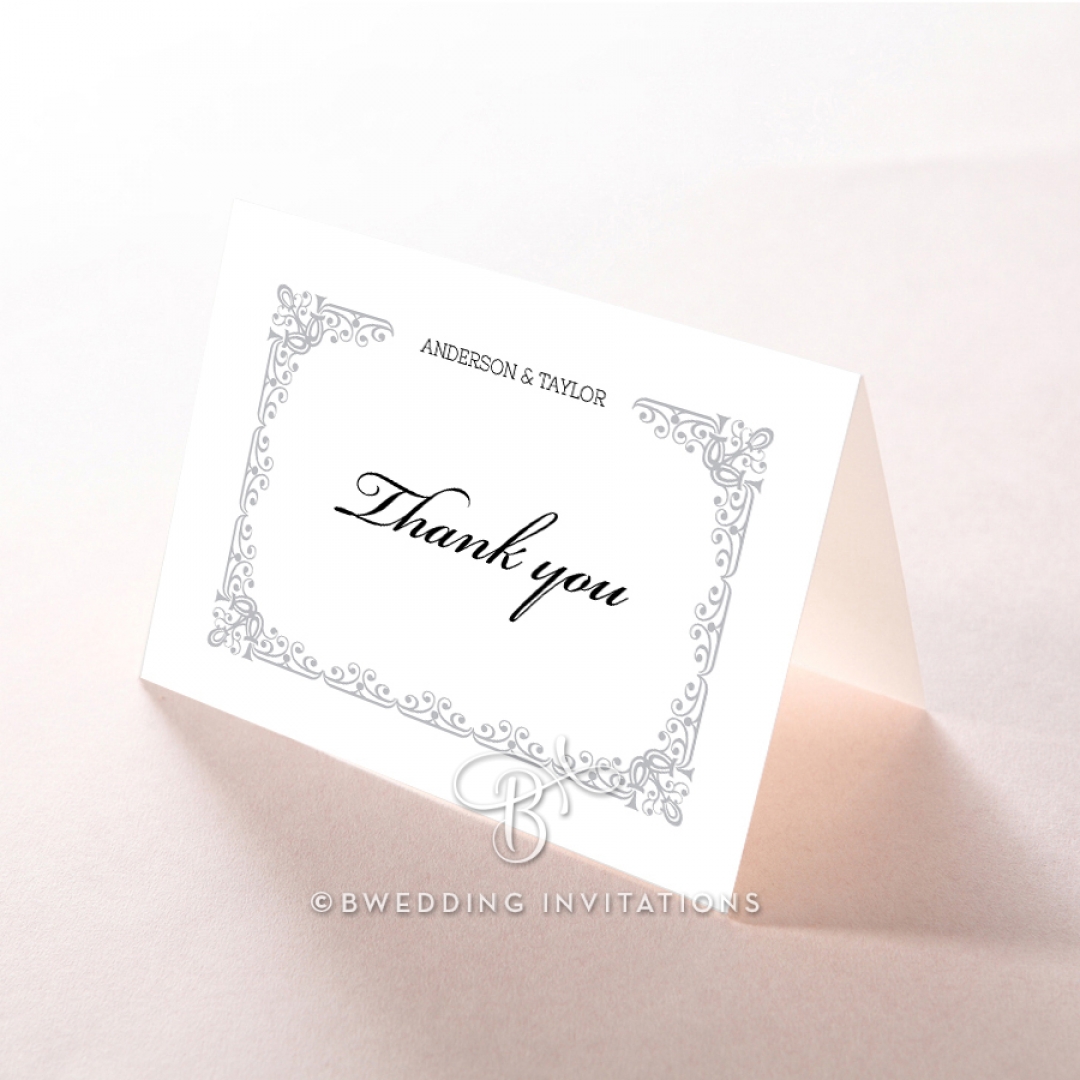 Black on Black Victorian Luxe wedding thank you stationery card design