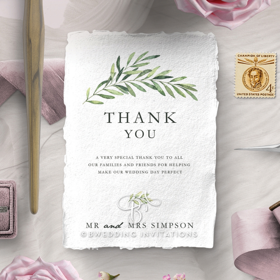 Olive Leaves wedding thank you card