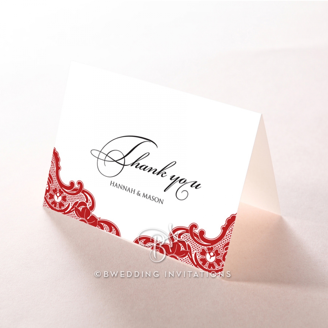 Red Lace Drop wedding thank you stationery card item