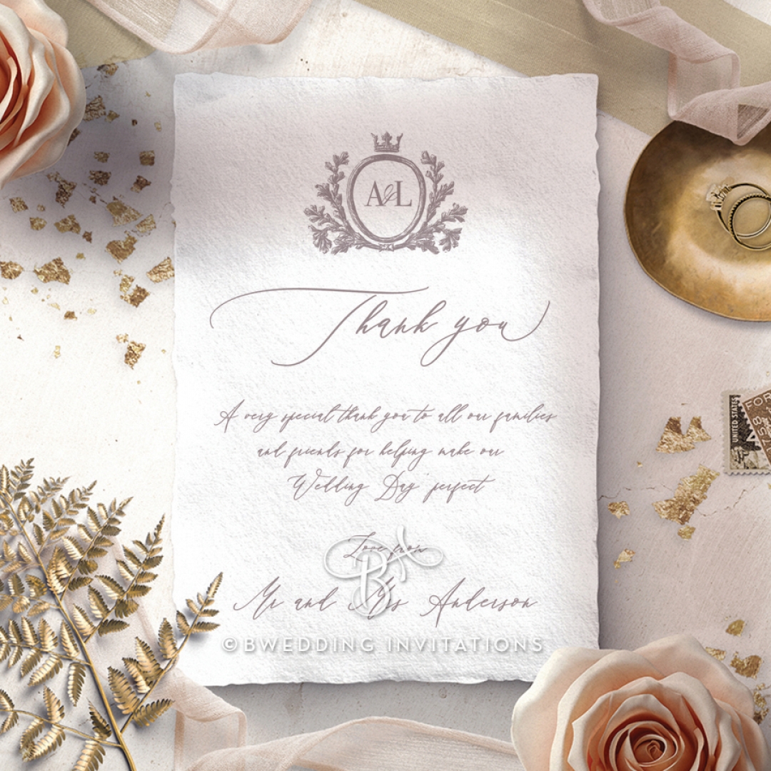 Royal Crest wedding thank you stationery card