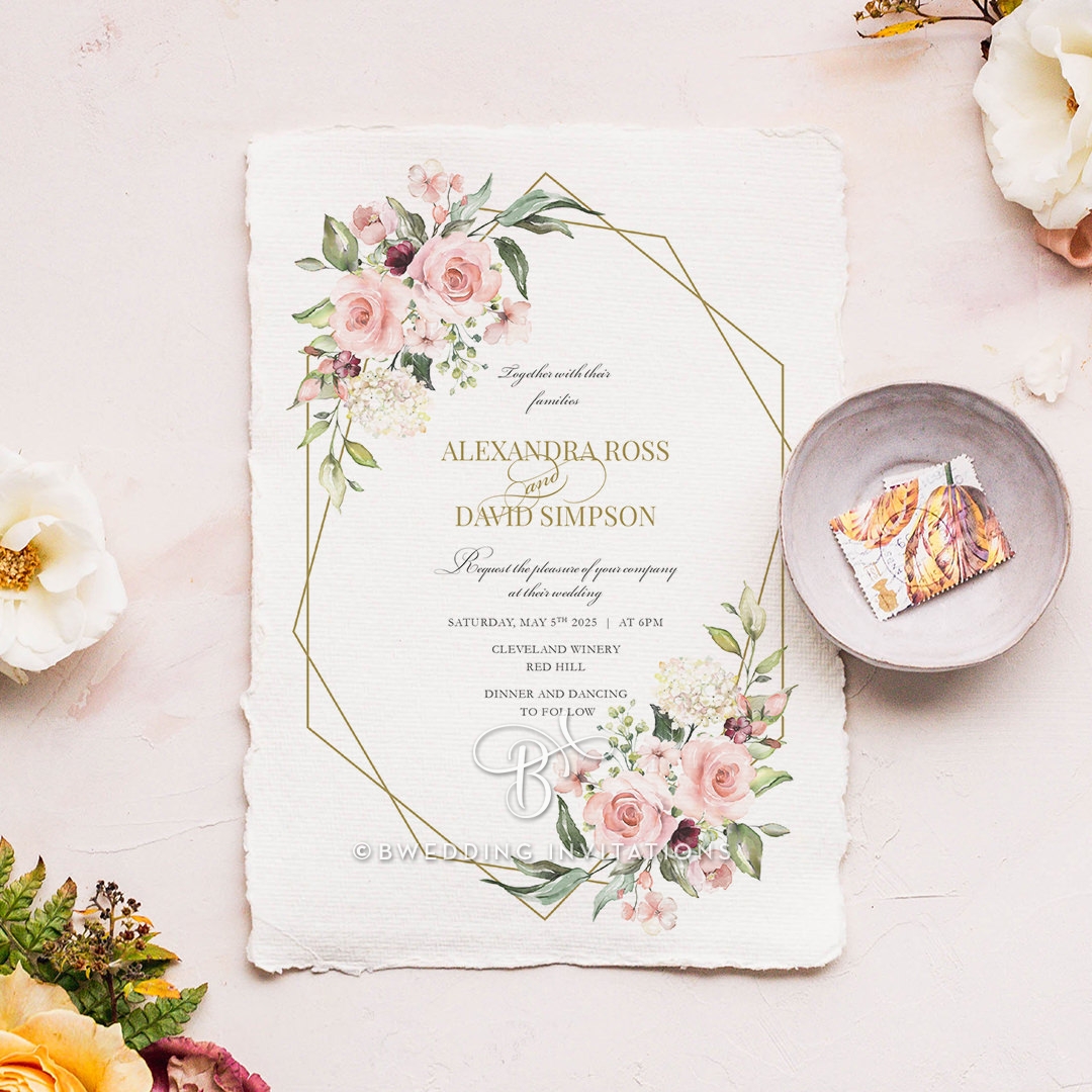 Geometric Bloom Wedding Invite Design