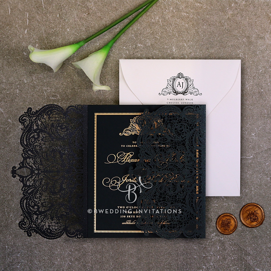 Luxe Royal Lace with Foil Invitation Design