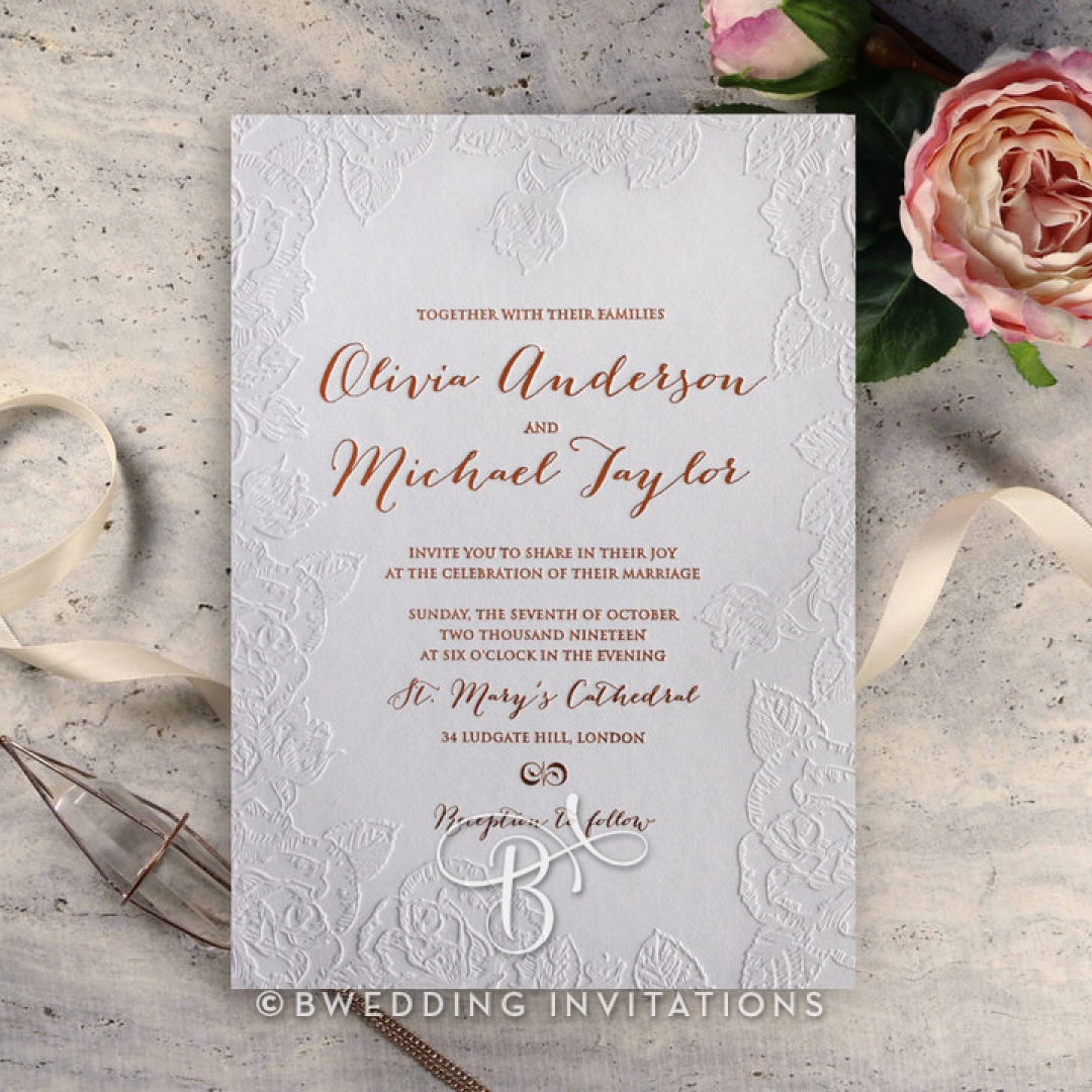 Rose Romance Letterpress Invitation Card