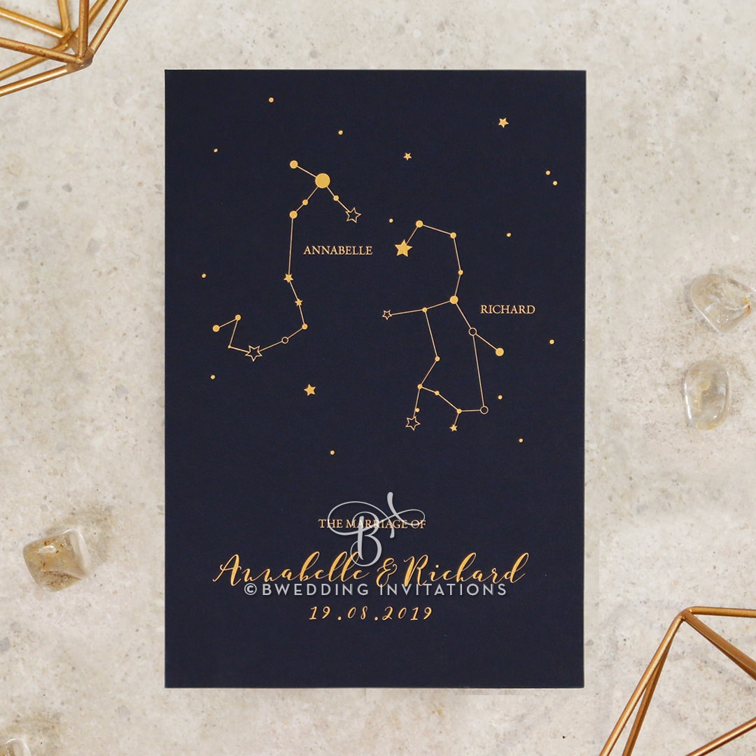 Written In The Stars - Navy Wedding Invite Card Design