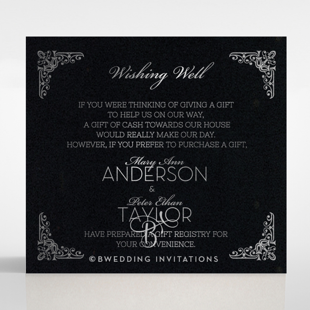 Black on Black Victorian Luxe with foil gift registry invitation card design