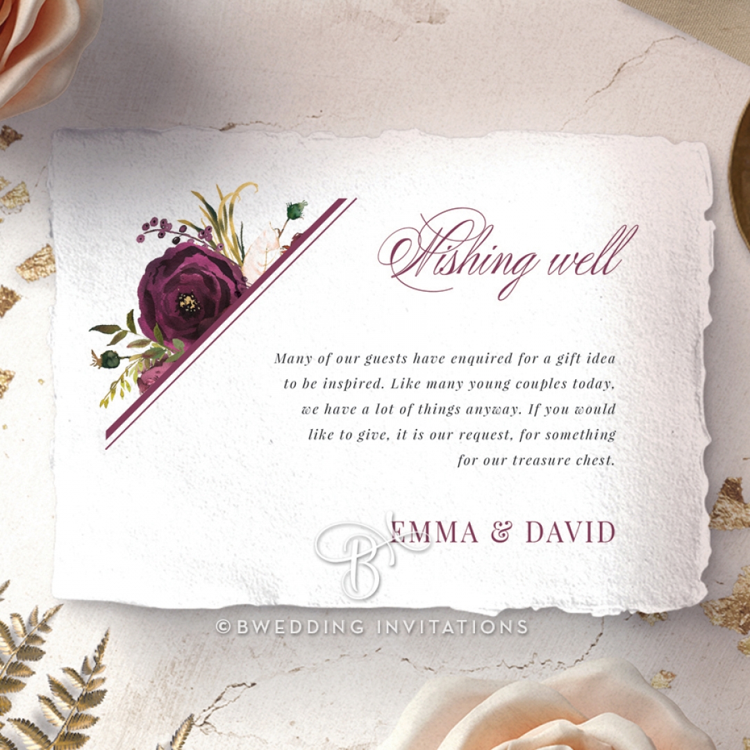 Burgandy Rose wishing well enclosure invite card design