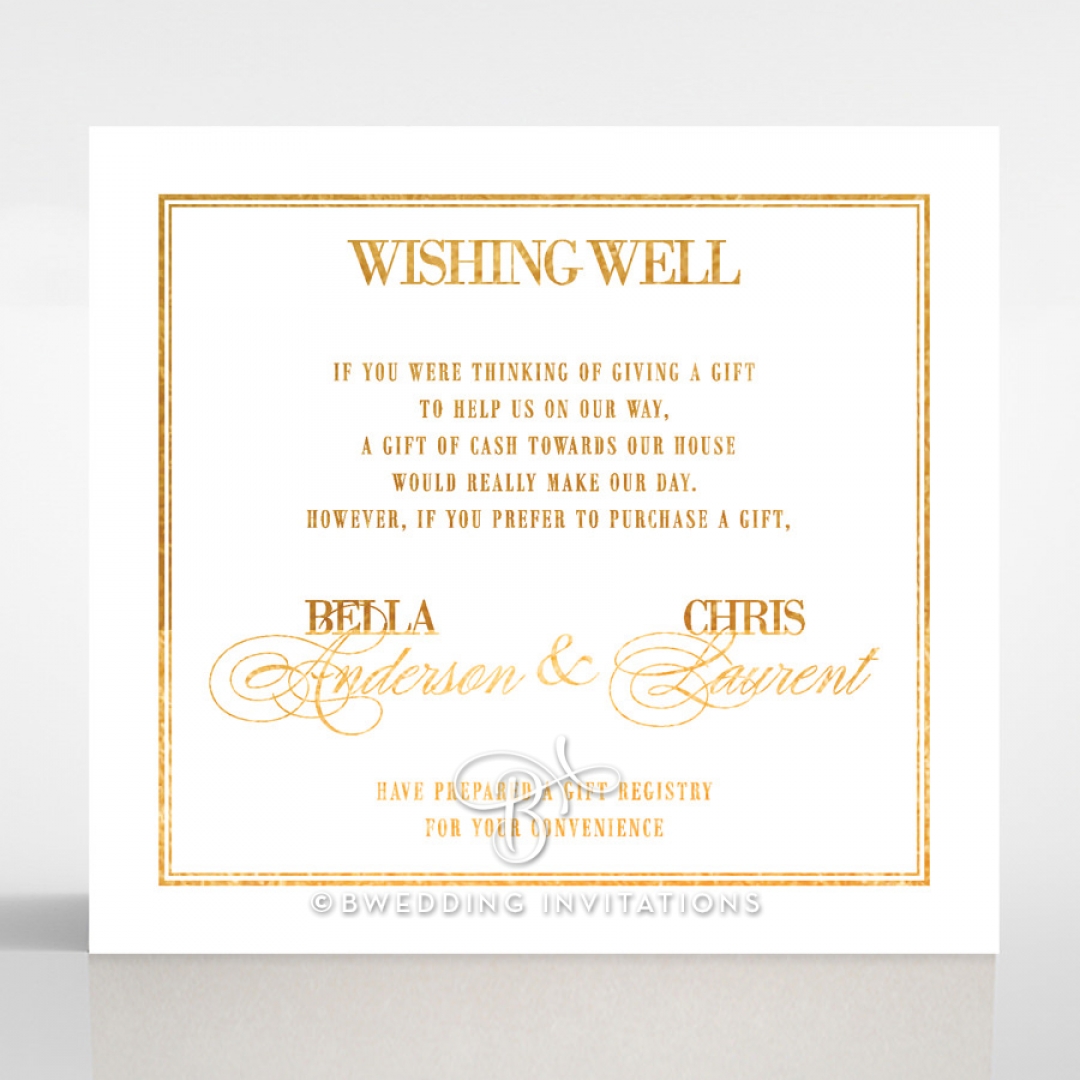 Gold Foil Baroque Gates wedding stationery wishing well enclosure invite card design