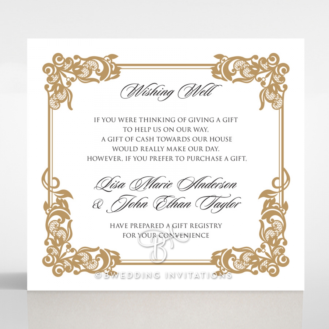 Golden Divine Damask wedding stationery wishing well invite card design