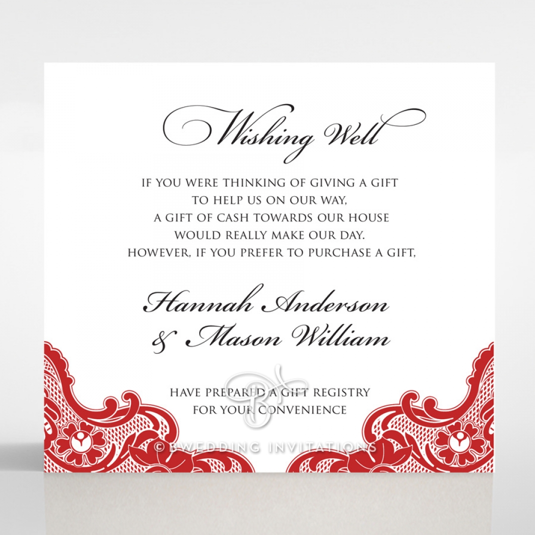 Red Lace Drop gift registry card design