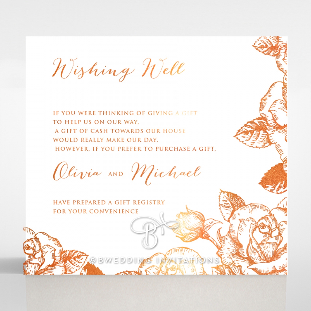 Rose Romance Letterpress with foil gift registry card design