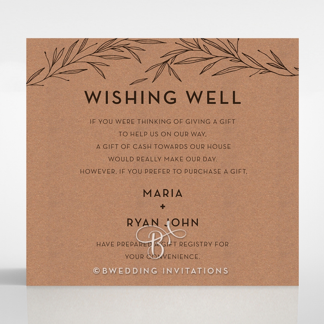 Rustic Oriental wishing well enclosure invite card