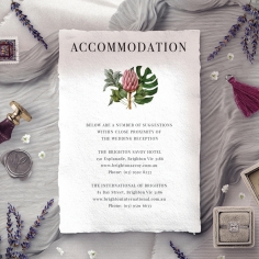 Tropical Island wedding accommodation card design