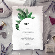 Palm Leaves wedding reception menu card stationery