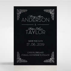 Black on Black Victorian Luxe with foil save the date card design