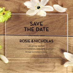 Clear Chic Charm Acrylic wedding save the date stationery card design