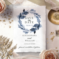 Indigo Round save the date invitation card