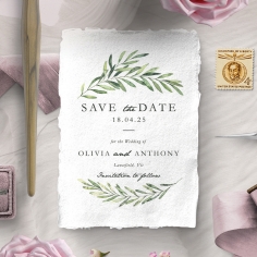 Olive Leaves wedding stationery save the date card