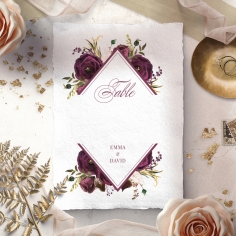 Burgandy Rose wedding table number card stationery