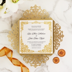 Golden Divine Damask Invite Card Design