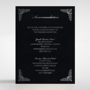 Black on Black Victorian Luxe with foil wedding accommodation invite card design