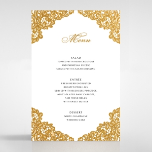 Charming Lace Frame with Foil wedding reception table menu card stationery design