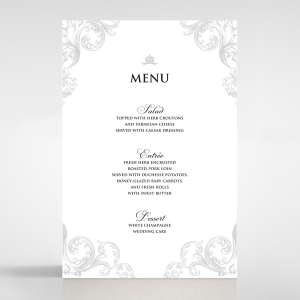Regally Romantic reception menu card design
