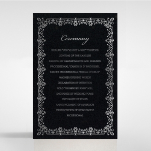 Black on Black Victorian Luxe with foil order of service stationery invite card