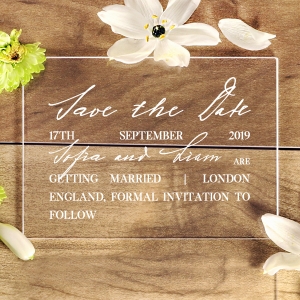 Acrylic Modern Romance save the date wedding card design