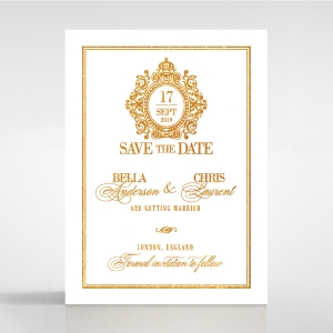 Gold Foil Baroque Gates wedding stationery save the date card design