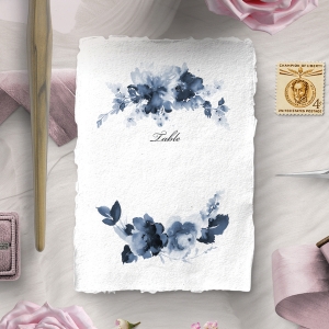 Blue Wonderland wedding reception table number card stationery