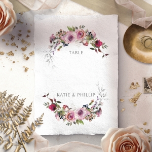 Watercolor Rose Garden wedding venue table number card stationery design