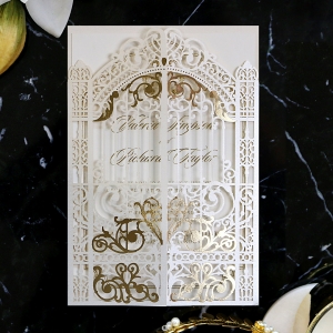 Ivory Victorian Gates with Foil Stationery design